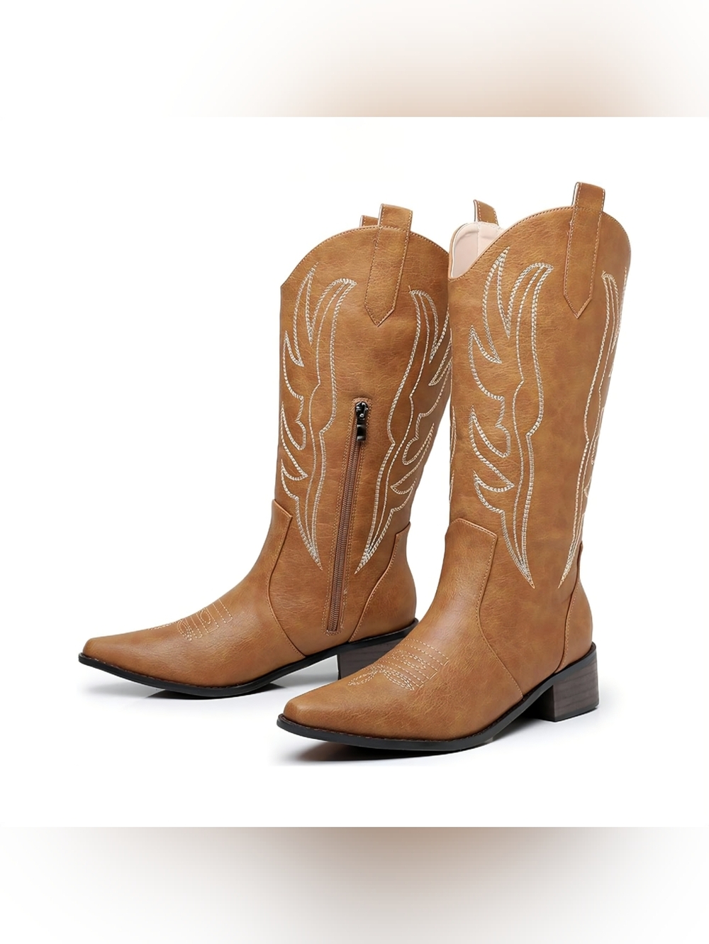 Pointed Toe Chunky Heel Western Boots, Mid Calf Embroidered, Side Zip - Size 9 - Picture 8 of 16